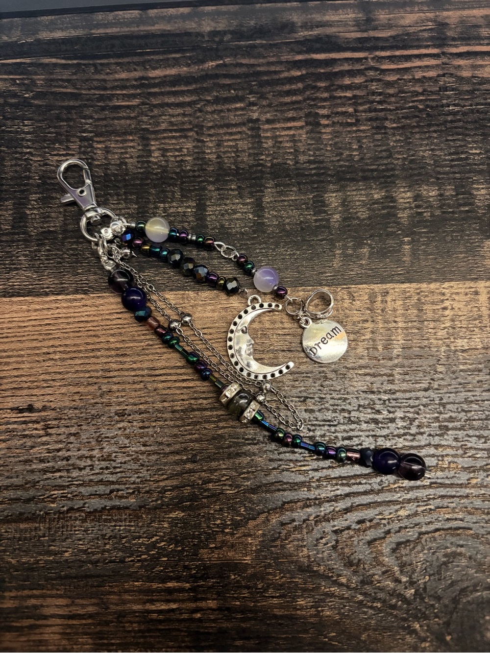 Custom Handmade Moon & Dream Beaded Keychain / Bag Charm